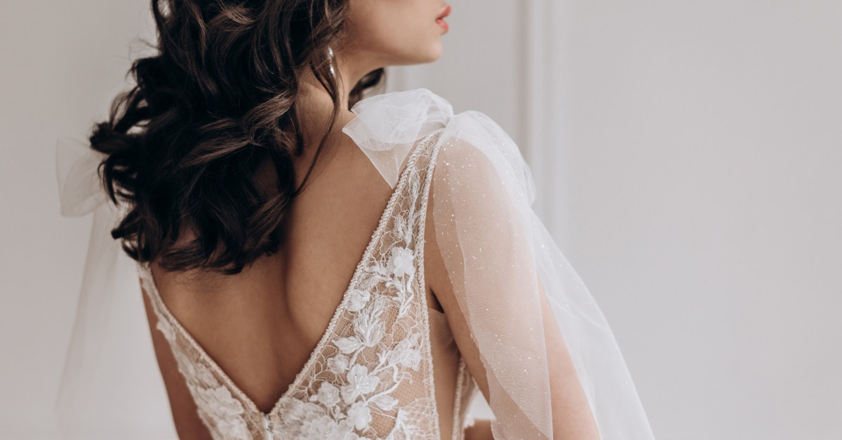 woman wearing a minimalist wedding gown