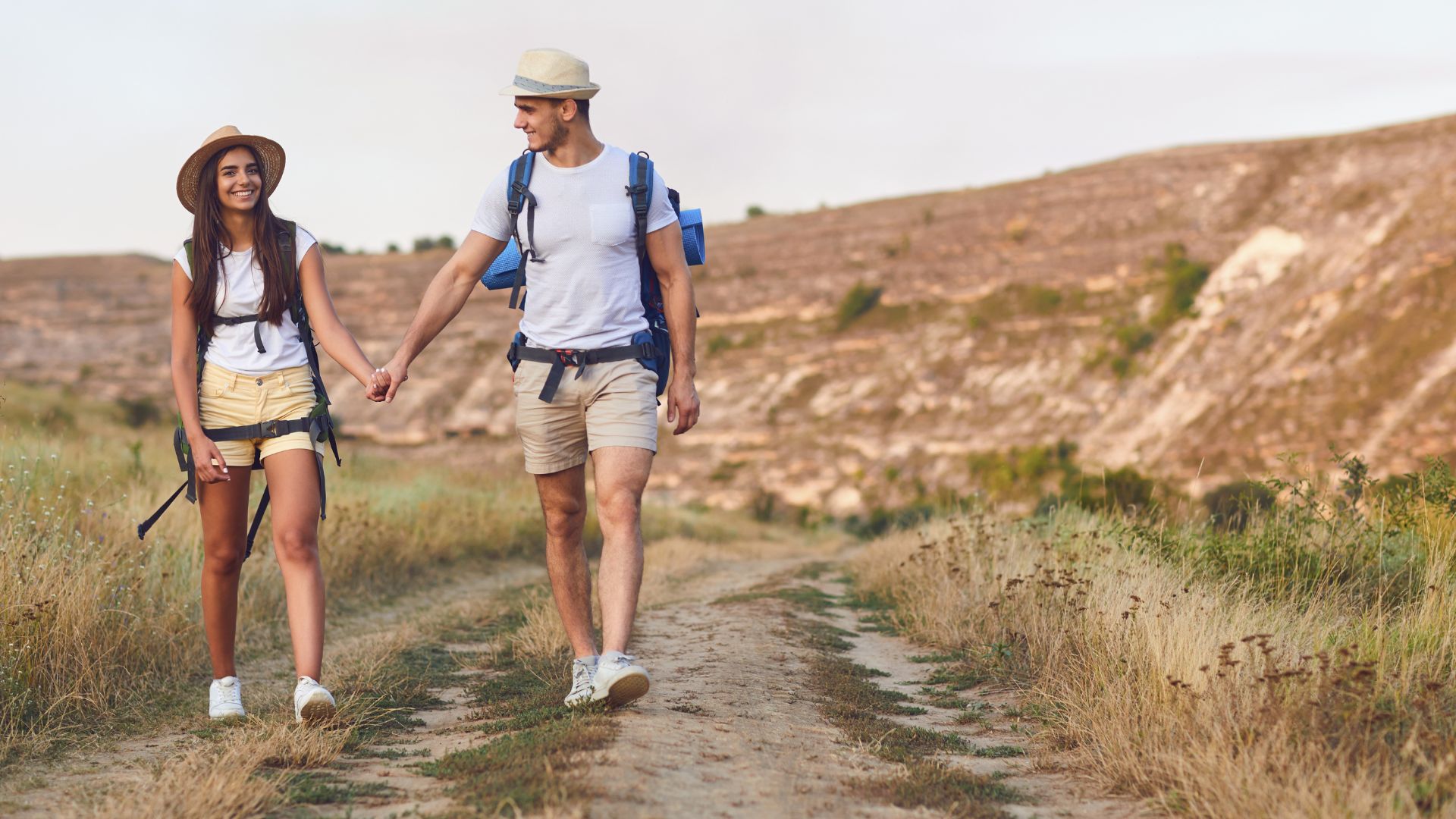 couple hiking during honeymoon